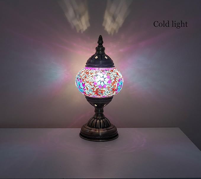 Turkish Moroccan Table Lamp Lantern with Handmade Mosaic Glass Lampshade Tiffany style Bohemian Stained Glass Decorative Desk Lamps Bedside Night Lights for Bedroom (Multi-colored 1) - LeafyLoom