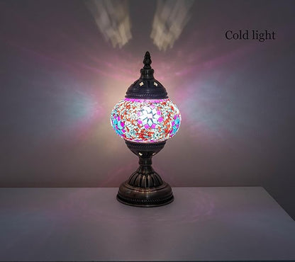 Turkish Moroccan Table Lamp Lantern with Handmade Mosaic Glass Lampshade Tiffany style Bohemian Stained Glass Decorative Desk Lamps Bedside Night Lights for Bedroom (Multi-colored 1) - LeafyLoom