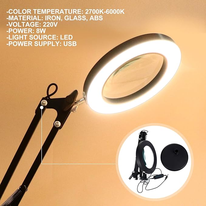 Holibanna 1 Set LED Magnifying Glass Light Portable Desk Facial Magnifying lamp Task Lights Desk LED Light Portable Office Desk Lamp with Magnifier Desktop Light Stand abs Work - LeafyLoom