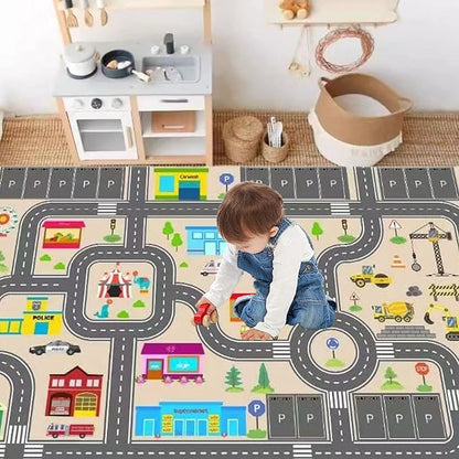 Kids Rug Play Mat for Toy Cars,City Life Road Traffic Educational Carpet,Have Fun Throw Rug,Non-Slip Nursery Rug for Boy and Girl Bedroom 180×270cm/71×106in - LeafyLoom