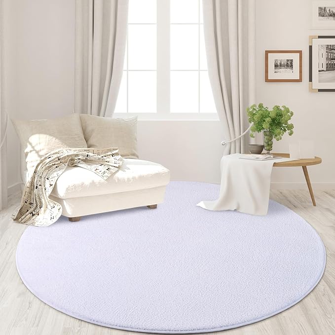 Round Area Rugs for Bedroom Living Room, 4x4 White Super Soft Comfy Thickened Memory-Foam Indoor Circle Carpets, Modern Aesthetic Minimalist Carpet for Boys Girls Adults Nursery Home Décor - LeafyLoom