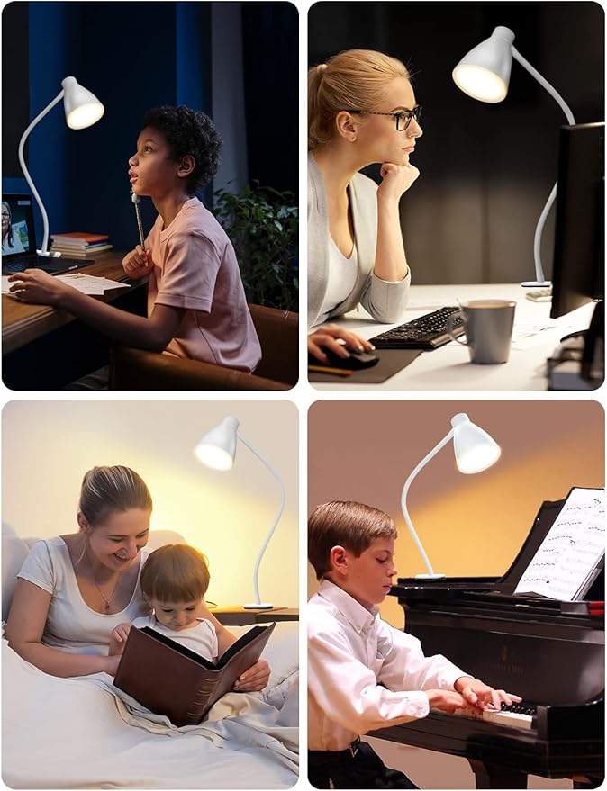 BOHON Clamp Lamp Reading Light 3 Color Modes 10 Brightness Dimmer Bedside Lamp 10W 38 LED Desk Lamp with Auto Off Timer 360° Flexible Gooseneck Clip on Light for Bed, USB Cord Include, White - LeafyLoom