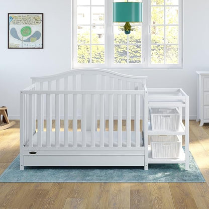 Graco Solano 4-in-1 Convertible Crib and Changer with Drawer (White) – Crib and Changing Table Combo with Drawer, Includes Changing Pad, Converts to Toddler Bed, Daybed and Full-Size Bed - LeafyLoom