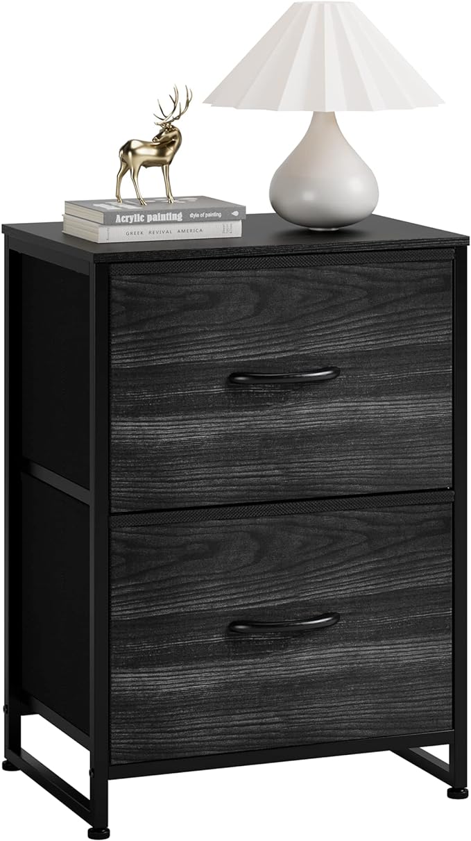 Nicehill Nightstand, Small Dresser, Bedside Furniture, Night Stand End Table with Storage Drawers for Bedroom, Black Wood Grain - LeafyLoom