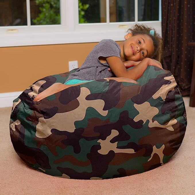 Posh Creations Bean Bag Chair for Kids, Teens, and Adults Includes Removable and Machine Washable Cover, Soft Nylon - Camo Green, 38in - Large - LeafyLoom