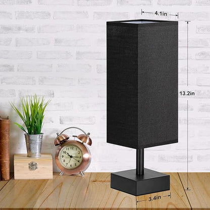 Black Small Table Lamp for Bedroom - Bedside Lamps for Nightstand, Minimalist Night Stand Light Lamp with Square Fabric Shade, Desk Reading Lamp for Kids Room Living Room Office - LeafyLoom