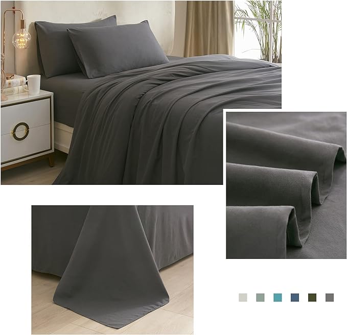 Grey Sheets Queen Size Bed Sheets 4 Piece - Luxury Soft Deep Pocket Fits Up to 16" Mattress - Wrinkle,Fade,Stain Resistant,Solid Grey Fitted Sheet Queen Sheets Set,Extra Soft Cooling Bed Sheets - LeafyLoom