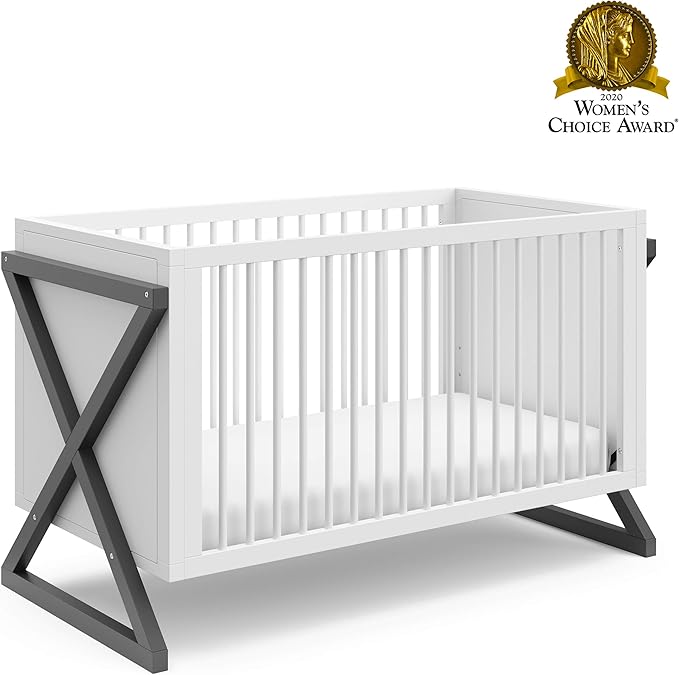 Storkcraft Equinox 3-in-1 Convertible Crib (Gray) – Easily Converts to Toddler Bed and Daybed, 3-Position Adjustable Mattress Support Base, Modern Two-Tone Design for Contemporary Nursery - LeafyLoom