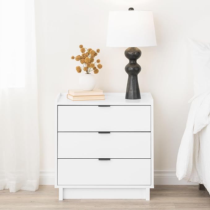 Prepac Three Nightstand, 3-Drawer, Simple White - LeafyLoom