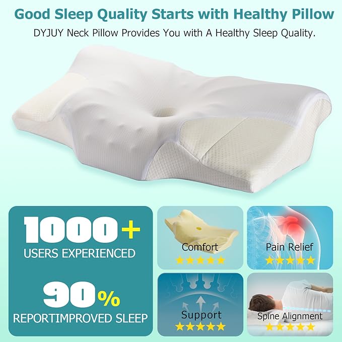 Cervical Neck Pillow for Pain Relief, Contour Memory Foam Pillows for Sleeping, Ergonomic Orthopedic Bed Pillow, Neck Support Pillows for Side Back Stomach Sleepers with Cooling Pillowcase - LeafyLoom