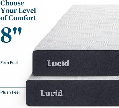 Lucid 8 Inch Twin XL Mattress - Firm Gel Memory Foam Mattress – Bamboo Charcoal Foam –Gel Infused- Hypoallergenic Foam Mattress - LeafyLoom