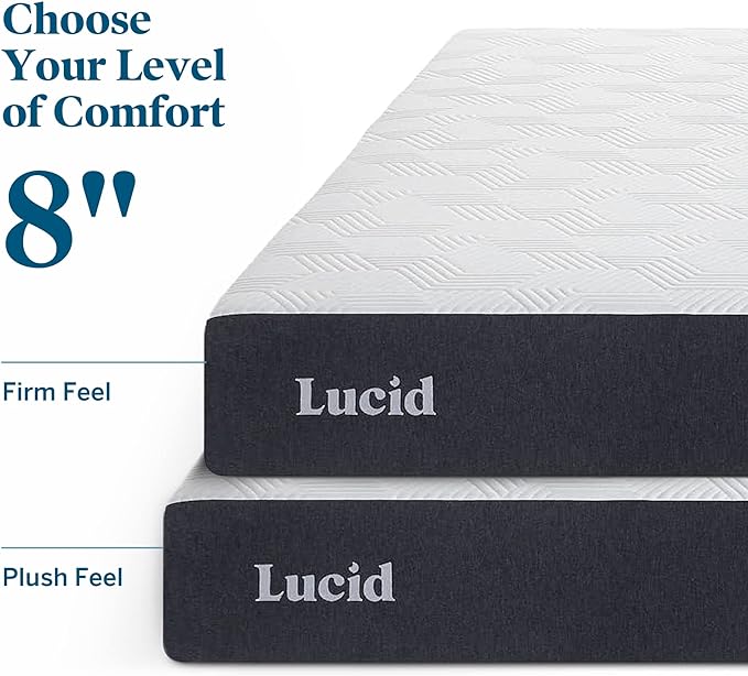 Lucid 8 Inch Twin- Firm Gel Memory Foam Mattress Bamboo Charcoal Foam Gel Infused- Hypoallergenic Foam, White - LeafyLoom