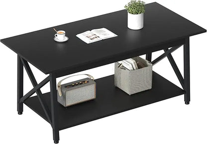 GreenForest Coffee Table Large 43.3 x 23.6 inch with Storage Shelf for Living Room, Easy Assembly, Black - LeafyLoom