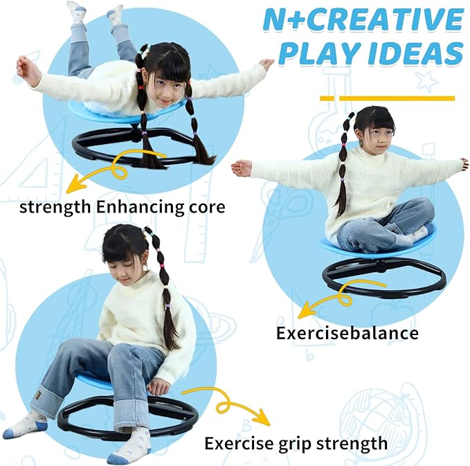 Sensory Spinning Chair for Kids, Autistic Childs Swivel Chair, Sit and Spin Toy, Training Body Coordination, Metal Base Non-Slip Indoor and Outdoor Activity Spins Toys (Round-Blue) - LeafyLoom