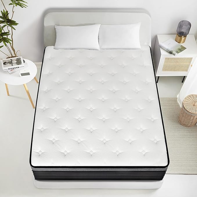 EIUE Queen Size Mattress 10 Inch,Bed-in-a-Box,Hybrid Mattress,Individual Pocket Spring Mattress,Medium Firm Mattresses,Breathable Comfortable for Sleep Supportive and Pressure Relief - LeafyLoom