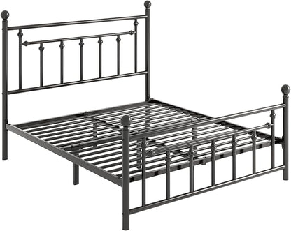 SHA CERLIN 14'' Full Size Metal Platform Bed Frame/Victorian Headboard and Footboard/Steel Slats Mattress Foundation for Storage/No Box Spring Needed/Noise Free/Black - LeafyLoom