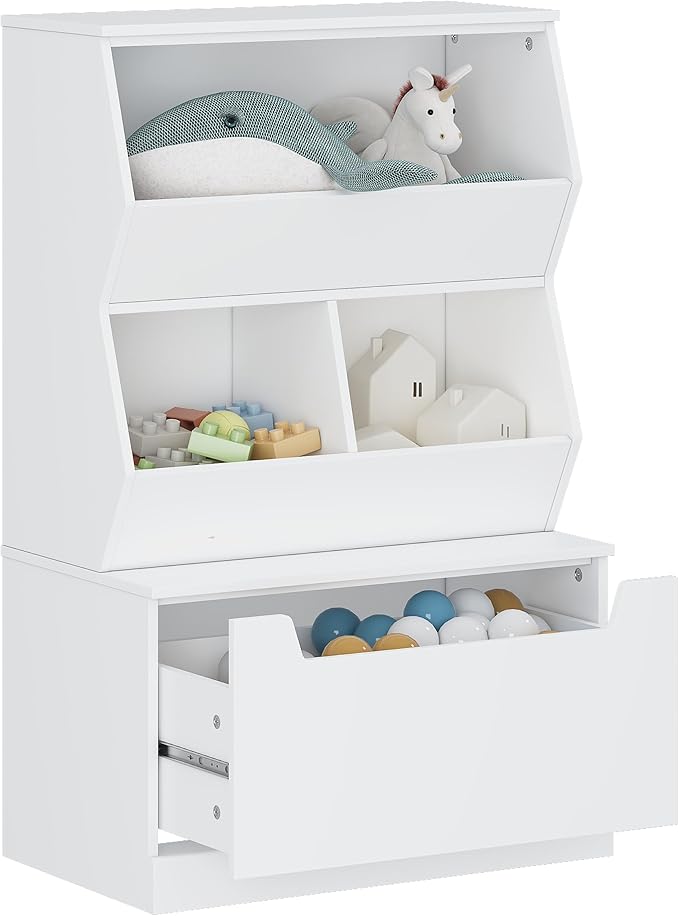 UTEX Kids Toy Storage Organizer, Bookshelf for Kids and Bookcase with Drawer, Children Open Storage Cubby for Kids Room Playroom Nursery White - LeafyLoom