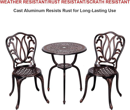 3 Piece Bistro Set,Outdoor Patio Set,Anti-Rust Cast Aluminum Bistro Table Set for Park Yard Front Porch Furniture(New Brown)… - LeafyLoom