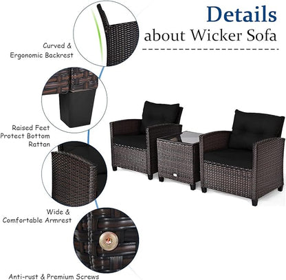 3 PCS Patio Furniture Set, OneSize, Black - LeafyLoom