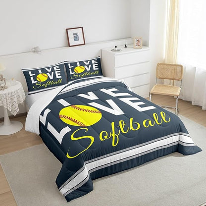 Feelyou Kids Softball Comforter Set Twin Size Softball Gaming Bedding Set for Boys Girls Teens Bedroom Decor Sports Theme Comforter Women Men Baseball Gaming Duvet Set with 1 Pillow Case - LeafyLoom