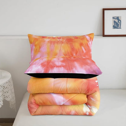 Girls Tie Dye Comforter Set with Pillowcase Trippy Bedding Boho Hippie Psychedelic Gypsy Down Comforter Twin Kids Bed Sets Soft Machine Washable Pastel Duvet Quilt Set, Orange Yellow Pink Purple Blue - LeafyLoom