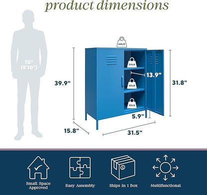 Novogratz Cache 2 Door Metal Locker Storage, Blue Cabinet - LeafyLoom