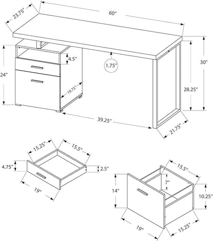 Monarch Specialties I 7145 Computer Writing Desk for Home & Office Laptop Table with Drawers Open Shelf and File Cabinet-Left or Right Set Up, 60" L, Cappuccino - LeafyLoom