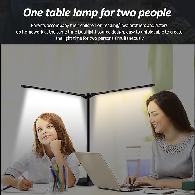 LED Double Head Desk Lamp,Double Swing-arm Table Lamps, Piano Lamp,Adjustable Brightness Color Temperature ，for Home/Reading/Offices/Bedrooms/Dormitories - LeafyLoom