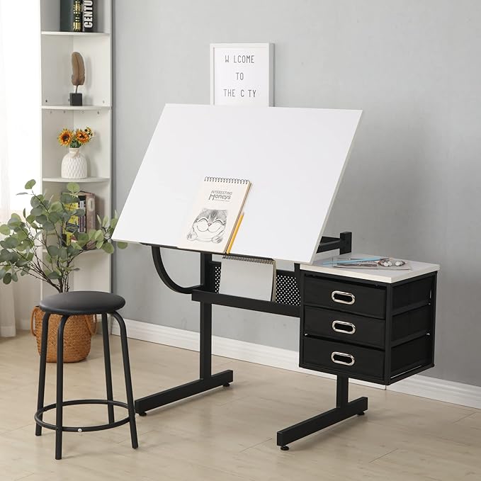 NicBex Laik-DW-00016-DX Desks, 45.67" W x 23.6" D x 29.5" H, White+Black - LeafyLoom