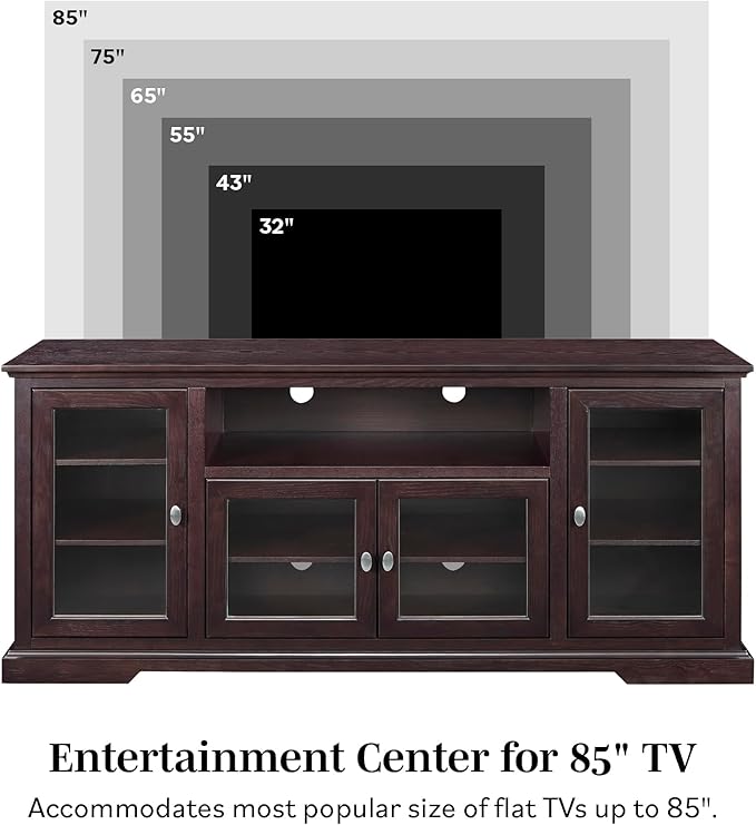 Walker Edison Brahm Classic Glass Door Storage TV Console for TVs up to 80 Inches, 70 Inch, Espresso Brown - LeafyLoom