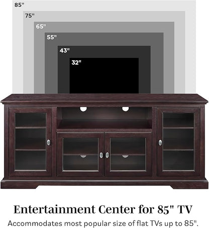 Walker Edison Brahm Classic Glass Door Storage TV Console for TVs up to 80 Inches, 70 Inch, Espresso Brown - LeafyLoom