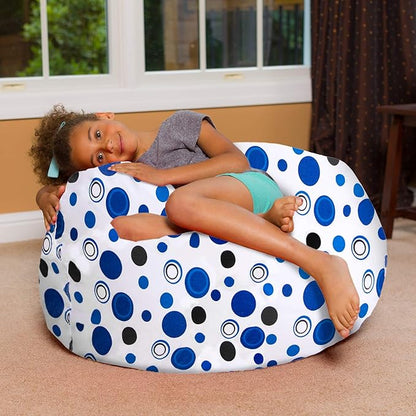 Posh Creations Bean Bag Chair for Kids, Teens, and Adults Includes Removable and Machine Washable Cover, Canvas Bubbles Blue and White, 38in - Large - LeafyLoom