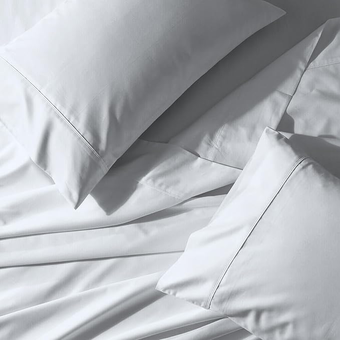 Purity Home Organic 100% Cotton Percale Sheets Queen Snow, 16" Deep Pocket Queen Sheets Set, Sheets for Queen Size Bed, Cooling Sheets, Crisp & Breathable, Queen Sheet Set - White - LeafyLoom