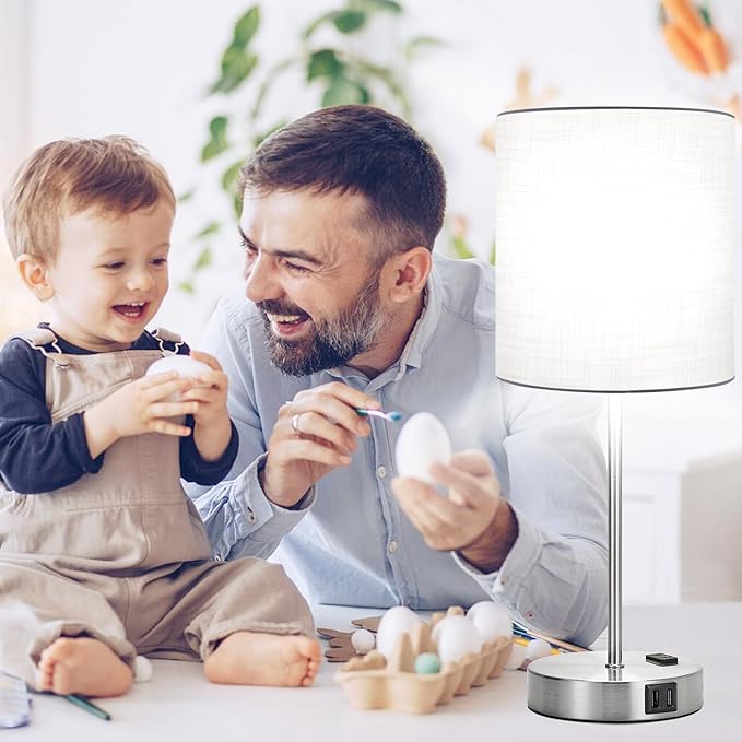 𝟮𝟬𝟮𝟯 𝗡𝗘𝗪 Set of 2 Touch White Table Lamps with 2 USB Ports & AC Outlet, 3-Way Dimmable Bedside Nightstand Lamps for Bedroom Living Room Nursery , 800 Lumens 5000K Daylight Bulbs Included - LeafyLoom