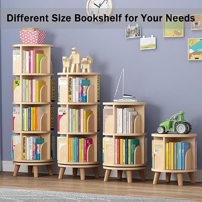 Gdrasuya10 Small Rotating Bookshelf with Legs, 360° Rotating Bookshelf Organizer Wooden Storage Bookshelf Desk Supplies Organizer for Small Spaces Open Book Shelf for Home - LeafyLoom