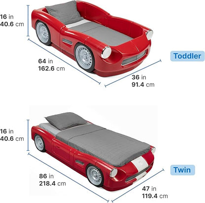 Step2 Roadster Toddler-to-Twin Bed, Crib to Twin Transition Race Car Bed, Adjustable, Ages 3+ Years Old, Easy Assembly, Red - LeafyLoom