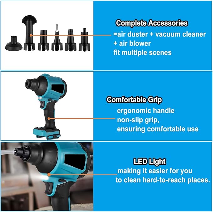 Cordless Dust Blower for Makita 18V Battery, 50000RPM Brushless Motor High Volume Compressed Air Duster for Computer Keyboard, Garage, Sawmill Room, Camping BBQ, Wood Workshop Cleaning(Tool Only) - LeafyLoom