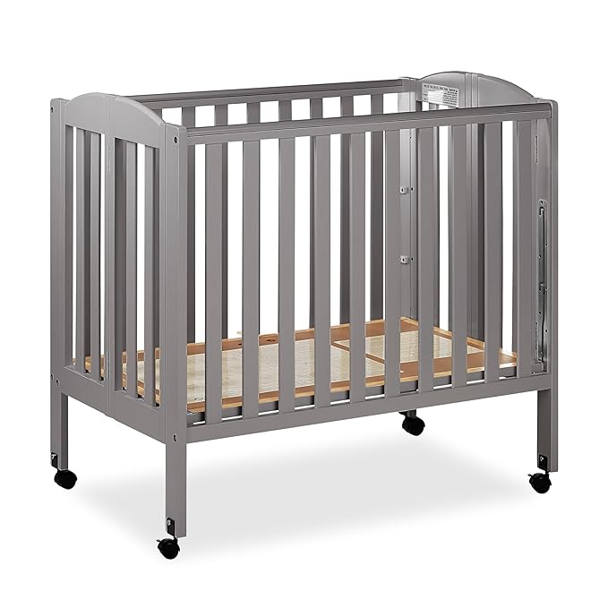 3 in 1 Portable Folding Stationary Side Crib in Steel Grey, Greenguard Gold Certified, Safety Wheels with Locking Casters, Convertible, 3 Mattress Heights - LeafyLoom