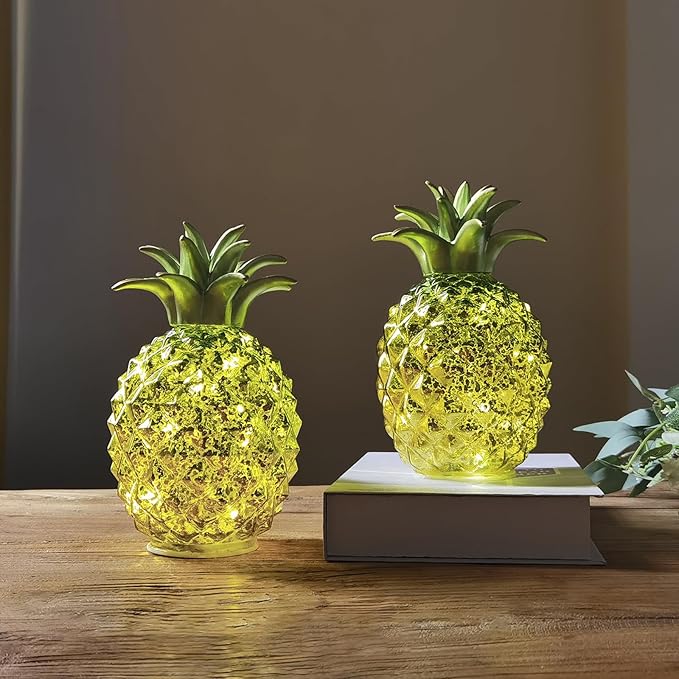 Life has light，Mercury Glass Pineapple lamp, Night Light with Timer, Glass Desk lamp for Bedroom, Dressing Table, Living Room, Children's Room, Coffee Table, Holiday Decoration, Gifts for Women. - LeafyLoom