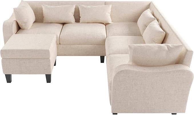 Sectional Sofa with 6 Pillows, Modern L-Shaped Modular Couch Upholstered 6 Seaters Living Room Indoor Furniture Sofa&Couch W/ & Coffee table Storage Ottoman, for Apartment,Various Combinations - LeafyLoom