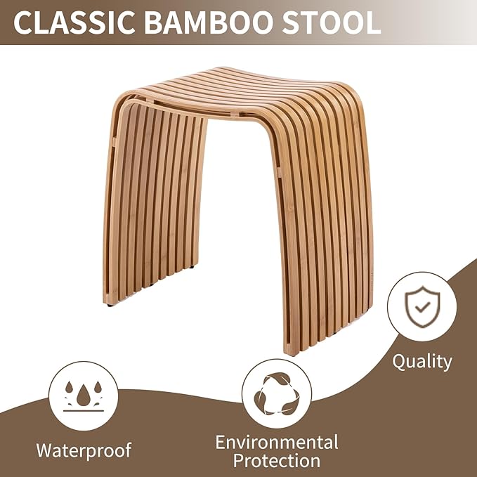 Bamboo Dining Stool Dining Chair Dressing Stool Shoe Stool Bathroom Stool Dining Room Bathroom Living Room Study Bedroom Durable and Beautifully Designed - LeafyLoom