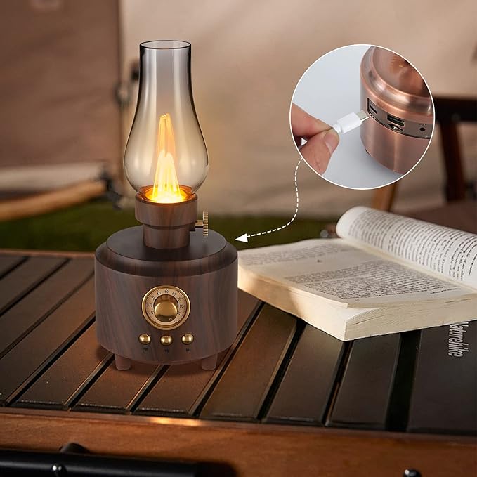 Vintage Table Lamp Retro Bluetooth Speaker Rechargeable Portable Night Light Flameless LED Oil Lamp Bedside Desk Lamp for Bedroom, Cafe, Bar, Desk Decor, Outdoor Camping Birthday Gifts - LeafyLoom