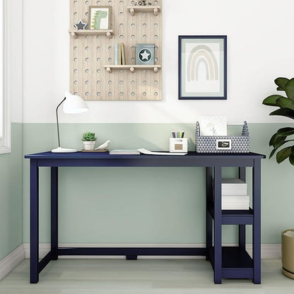 Max & Lily Solid Wood Desk With Shelves, 55 Inches, Blue - LeafyLoom