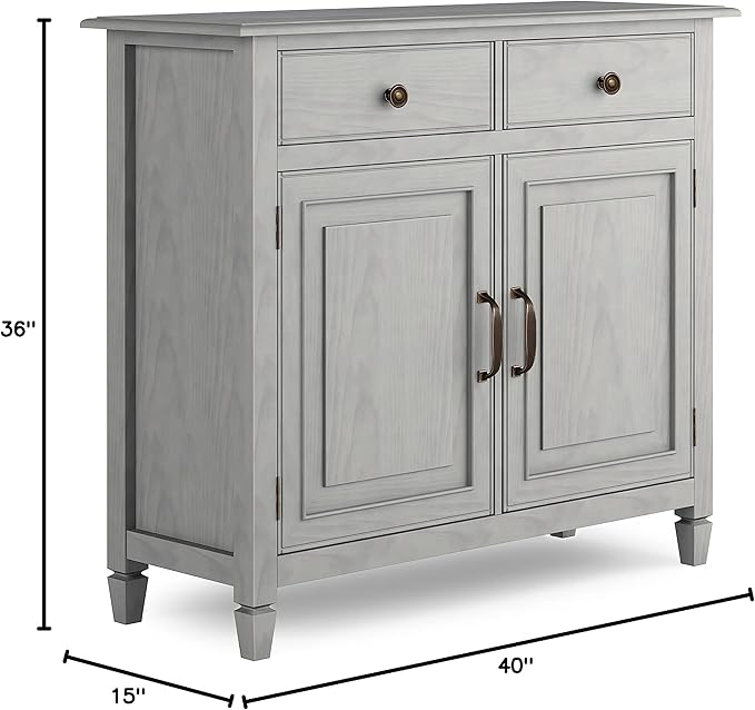 SIMPLIHOME Connaught Solid Wood 40 inch Wide Traditional Entryway Storage Cabinet in Fog Grey for The Living Room, Entryway and Family Room - LeafyLoom