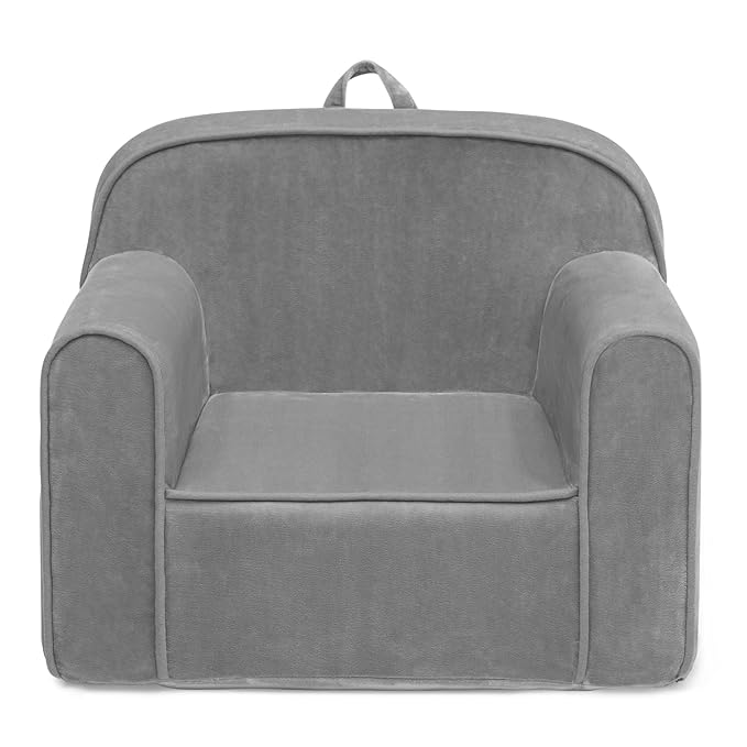 Delta Children Cozee Chair for Kids for Ages 18 Months and Up, Grey Mink Velvet - LeafyLoom