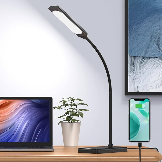 LED Desk Lamp, Touch Adjustable Table Lamp with USB Charging Port 5 Modes and 6 Brightness Levels Eye Protection Reading Light 48 LED Memory Function Desk Lights for Home Office Black - LeafyLoom