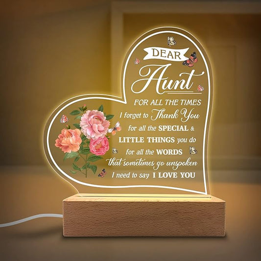 Acrylic Night Light Gifts for Aunt - Dear Aunt I Love You - Aunt Gifts from Niece and Nephew - Christmas, Thanksgiving, Birthday Gifts for Aunt - LeafyLoom