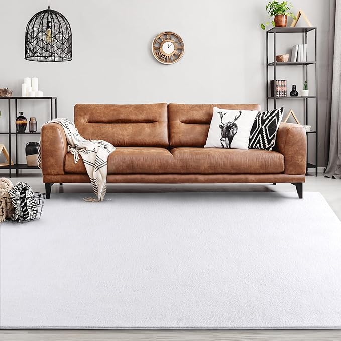 Area Rugs for Bedroom Living Room, 4x6 White Super Soft Comfy Thickened Memory-Foam Indoor Carpets, Modern Aesthetic Minimalist Carpet for Boys Girls Adults Apartment Nursery Home Décor - LeafyLoom