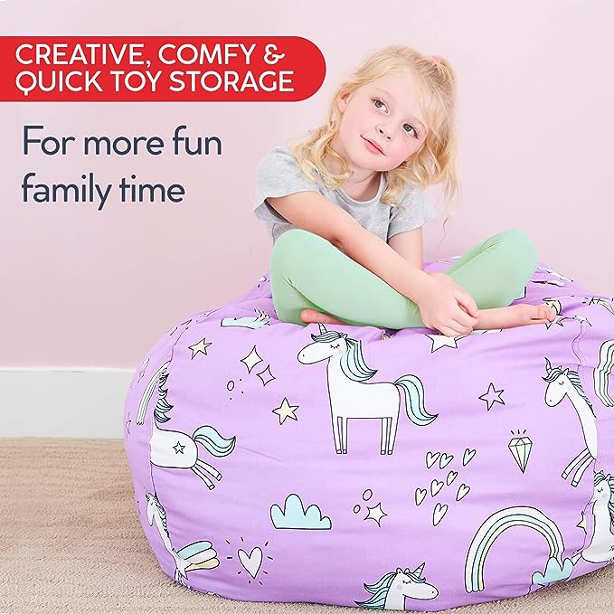 Creative QT Stuff ’n Sit Large 33’’ Bean Bag Storage Cover for Stuffed Animals & Toys – Hot Pink Corduroy – Toddler & Kids’ Rooms Organizer – Beanbag Makes Great Plush Toy Hammock Alternative - LeafyLoom