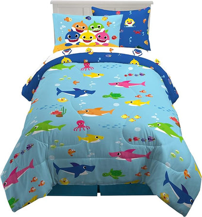 Franco Kids Bedding Super Soft Comforter and Sheet Set with Sham, 5 Piece Twin Size, Baby Shark - LeafyLoom